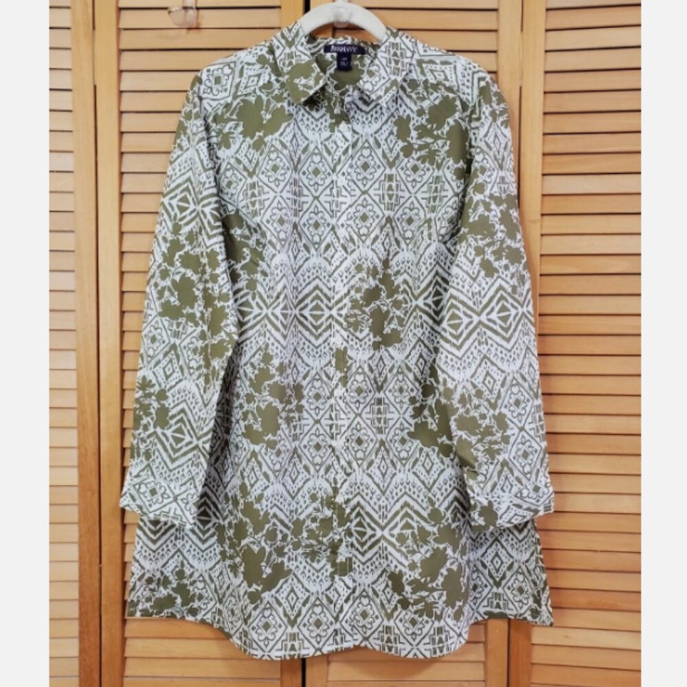 Roaman's Ikat Print Button Front Tunic Blouse Size 16W